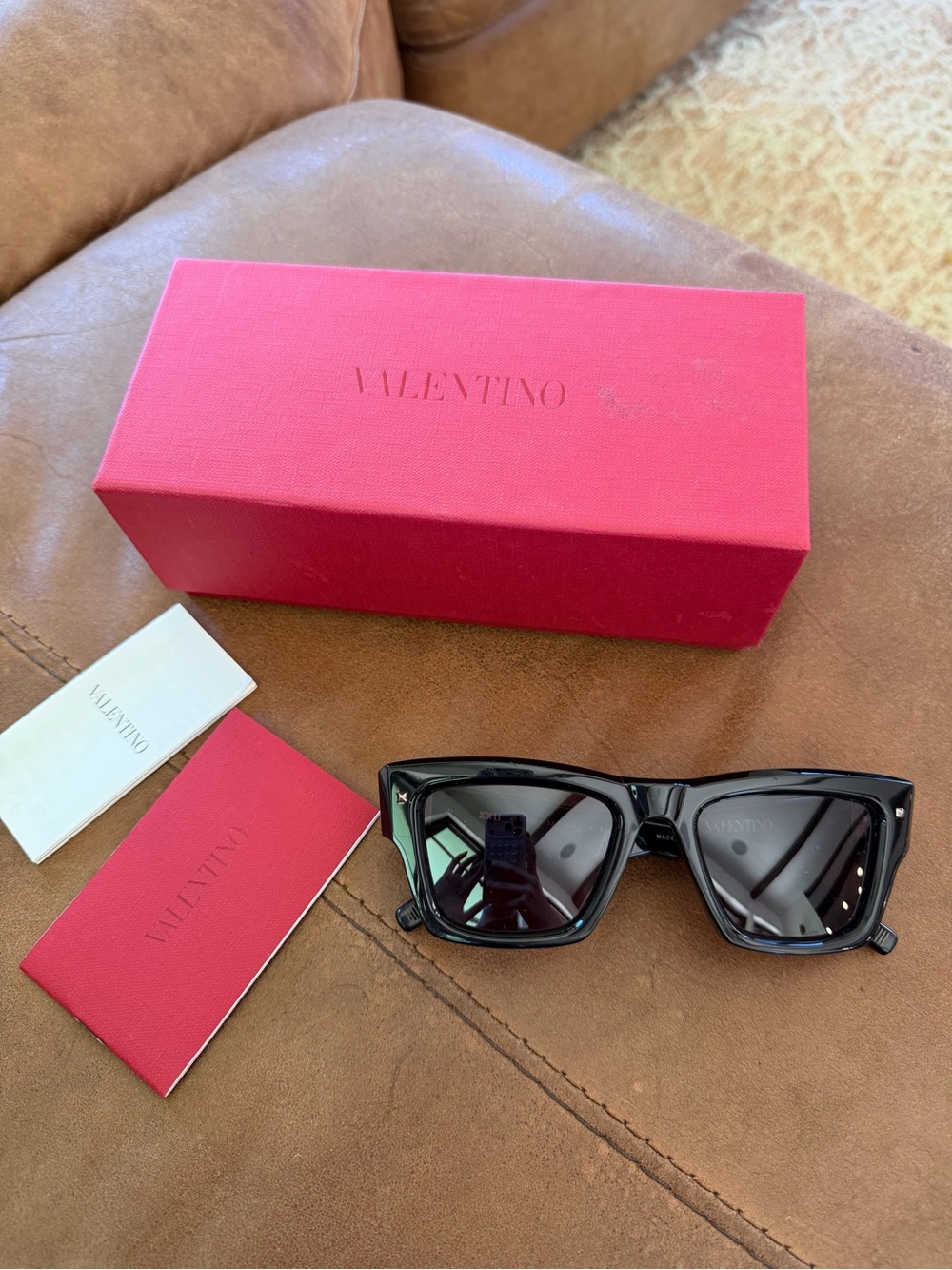 Valentino Black Cat-Eye Sunglasses with Red Case